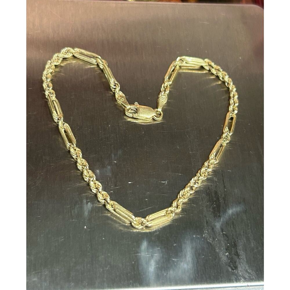 Vintage OR 14k solid yellow gold twisted chain texture link bracelet 8.4”